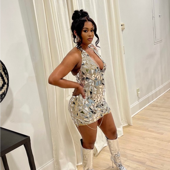 IMOGEN REFLECTION HALTERNECK MINI DRESS - Picture 3 of 3